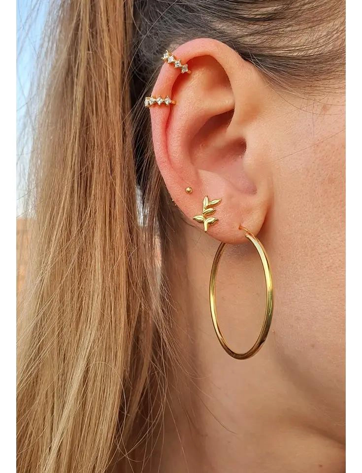 AROS DORADOS CON DISEÑO DE PE TALOS Y HOJAS EN PLATA 925 CON BAÑO DE ORO - 4