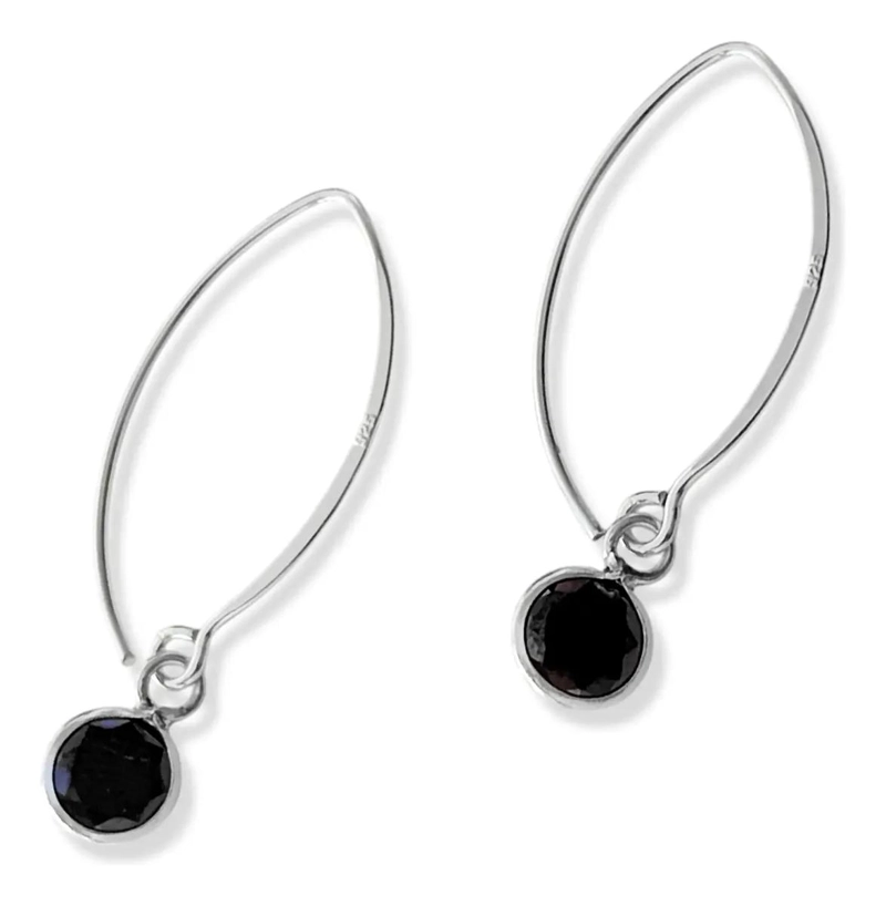 AROS REDONDOS GRANDES CON CIRCON NEGRO Y GANCHO DE PLATA FINA 925 - 1