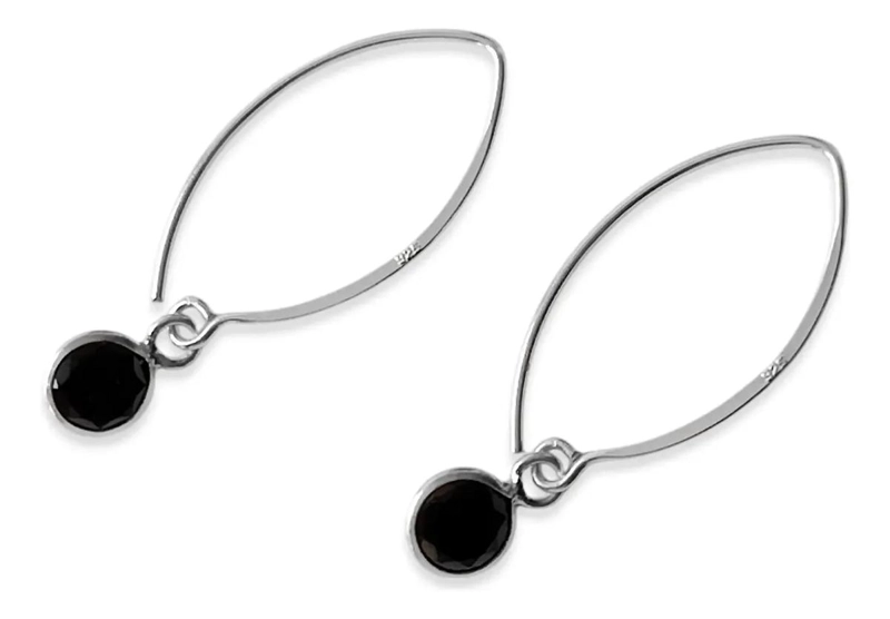 AROS REDONDOS GRANDES CON CIRCON NEGRO Y GANCHO DE PLATA FINA 925 - 2