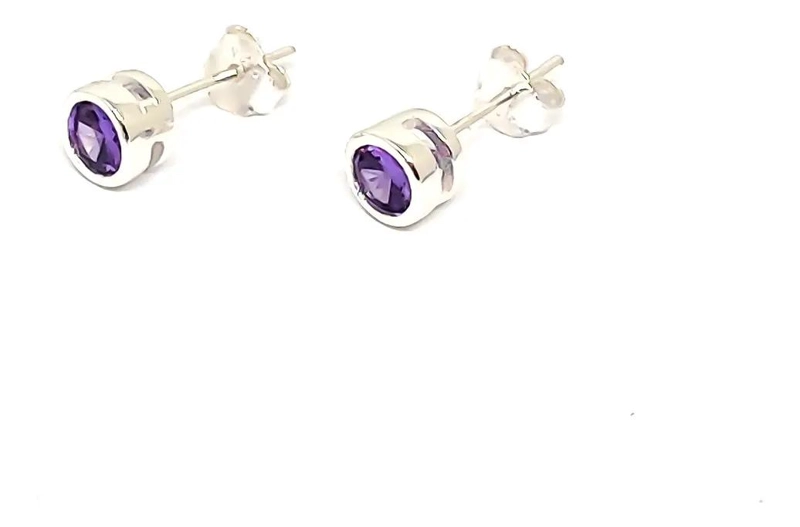 AROS REDONDOS CON CIRCONIA MORADA DE 5MM EN PLATA FINA 925 - 1