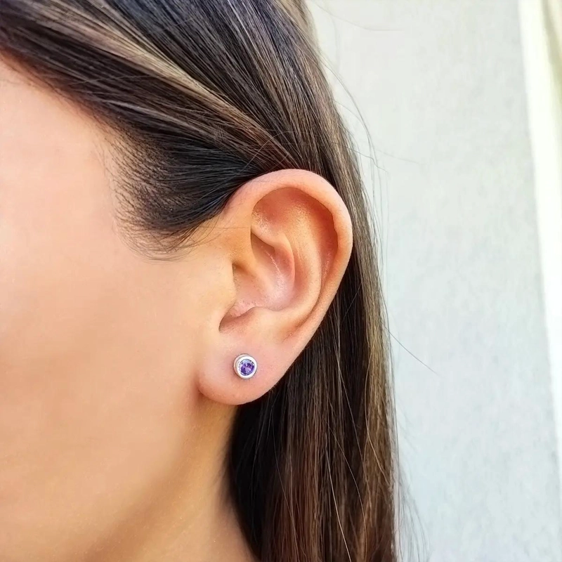 AROS REDONDOS CON CIRCONIA MORADA DE 5MM EN PLATA FINA 925 - 3