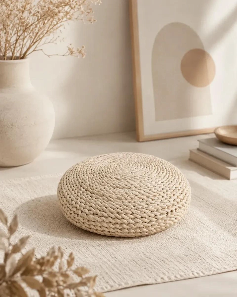 COJIN REDONDO TEJIDO PARA YOGA Y MEDITACION ESTILO BOHO - 1