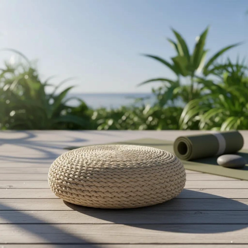 COJIN REDONDO TEJIDO PARA YOGA Y MEDITACION ESTILO BOHO - 2