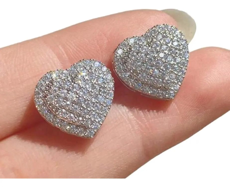 AROS EN FORMA DE CORAZON CON CIRCONES Y BAÑO DE PLATA 925 ELEGANTES Y MODERNOS - 1