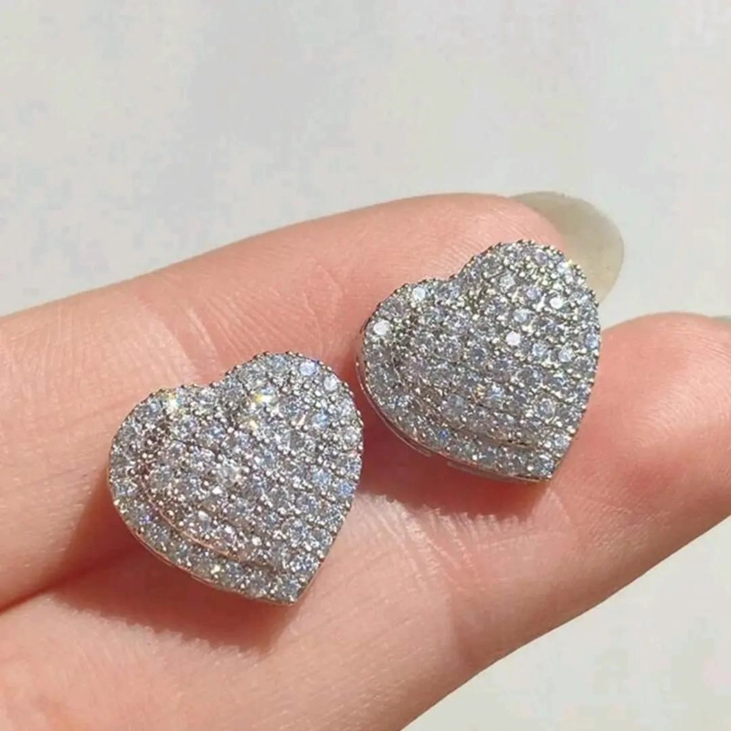 AROS EN FORMA DE CORAZON CON CIRCONES Y BAÑO DE PLATA 925 ELEGANTES Y MODERNOS - 2