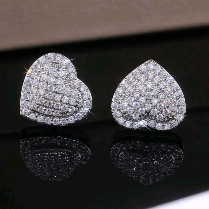 AROS EN FORMA DE CORAZON CON CIRCONES Y BAÑO DE PLATA 925 ELEGANTES Y MODERNOS - 3