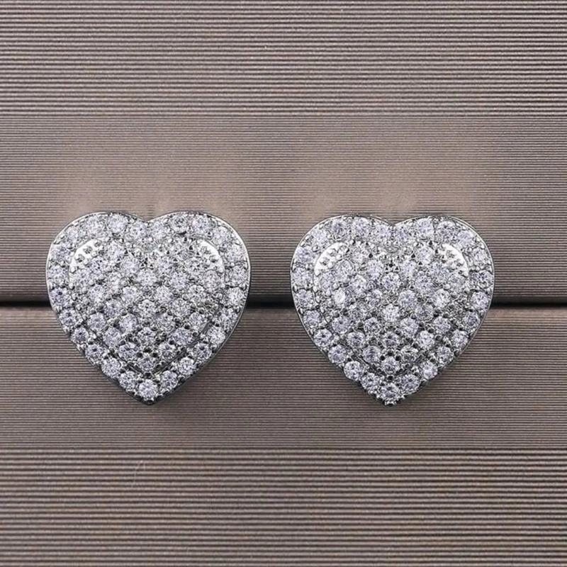 AROS EN FORMA DE CORAZON CON CIRCONES Y BAÑO DE PLATA 925 ELEGANTES Y MODERNOS - 4