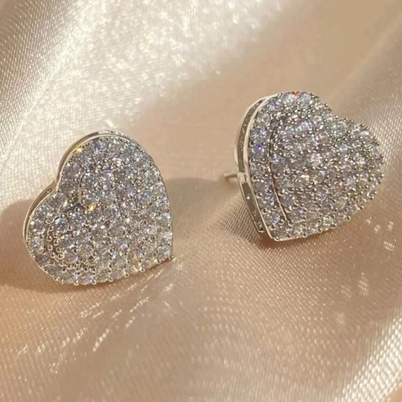 AROS EN FORMA DE CORAZON CON CIRCONES Y BAÑO DE PLATA 925 ELEGANTES Y MODERNOS - 5