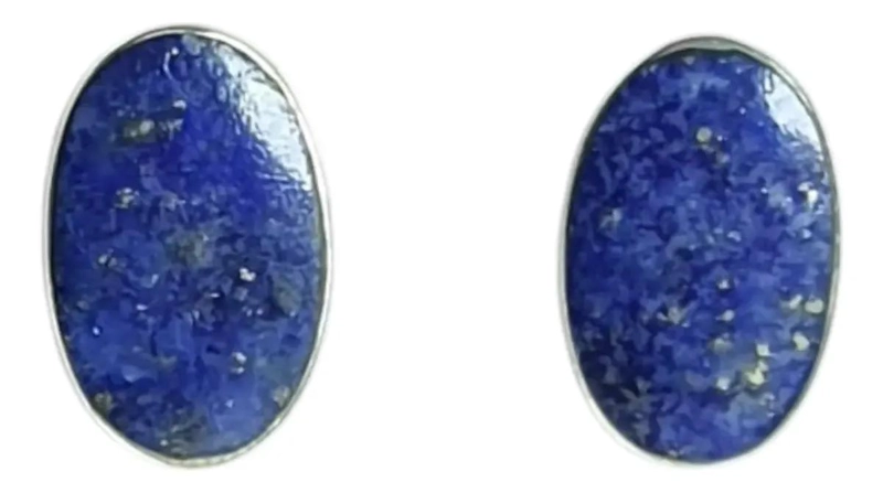 ARO OVALADO CON PIEDRA LAPISLAZULI Y PLATA 950 DE ALTA CALIDAD - 1