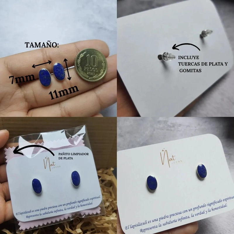 ARO OVALADO CON PIEDRA LAPISLAZULI Y PLATA 950 DE ALTA CALIDAD - 2