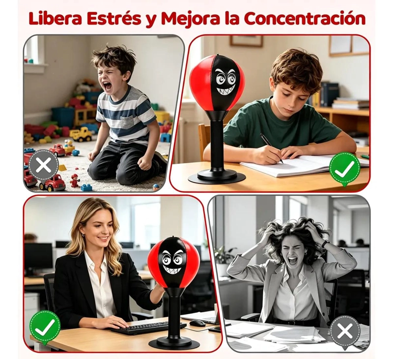 SACO DE BOXEO DE ESCRITORIO CON VENTOSA Y BOMBA PARA NIÑOS - 4