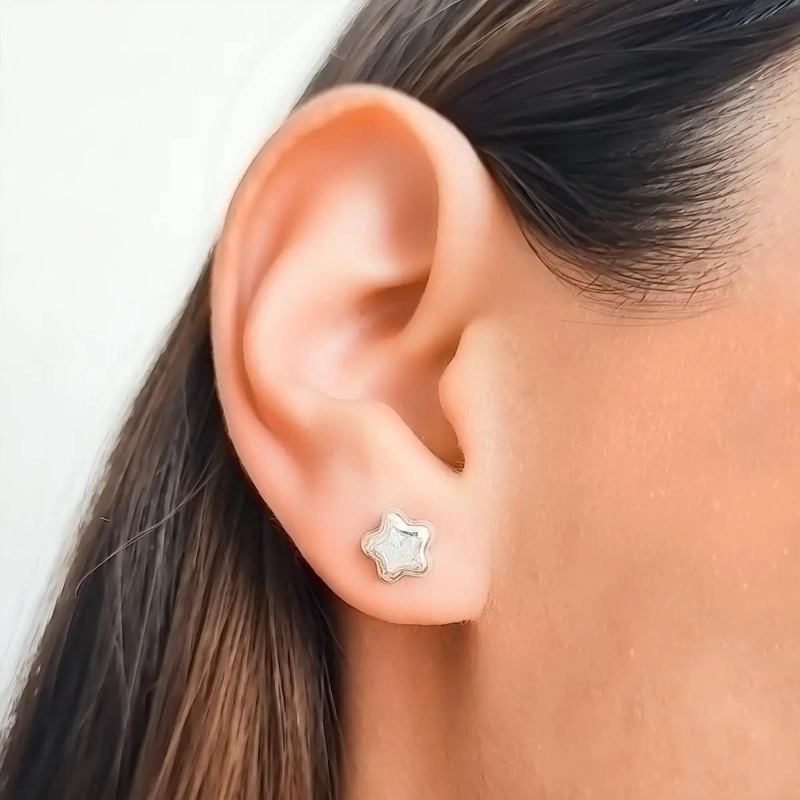 AROS DE PLATA FINA 925 CON CIRCON EN FORMA DE ESTRELLA DE 8MM - 3