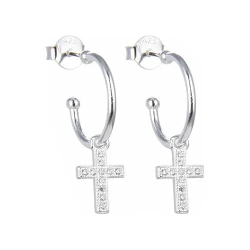 AROS ARGOLLA CON CRUZ Y CIRCON EN PLATA FINA 925 PARA MUJER - 1
