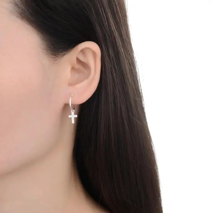 AROS ARGOLLA CON CRUZ Y CIRCON EN PLATA FINA 925 PARA MUJER - 2