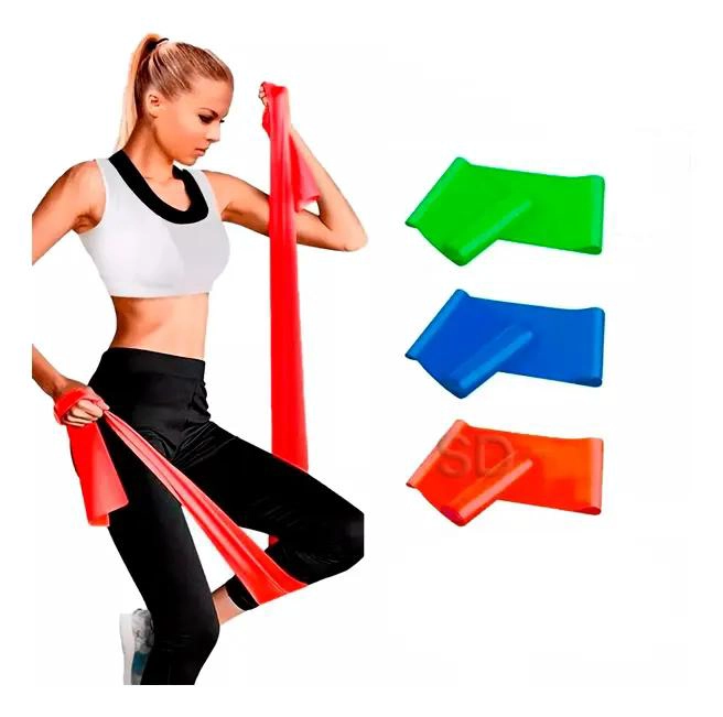SET DE 3 BANDAS ELASTICAS DE RESISTENCIA MEDIA, ALTA Y BAJA EN VERDE - 1