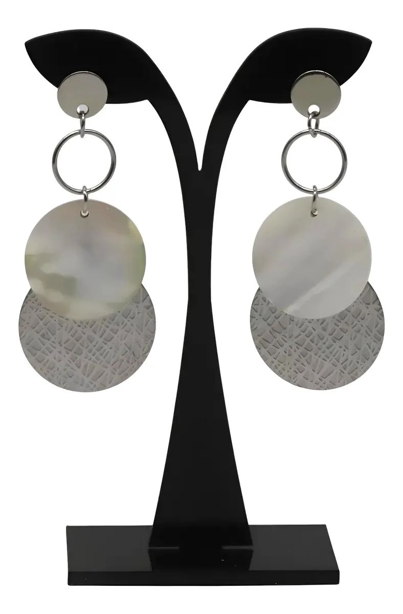 AROS COLGANTES DE ACERO QUIRURGICO CON DETALLE DE NACAR ELEGANTE - 1