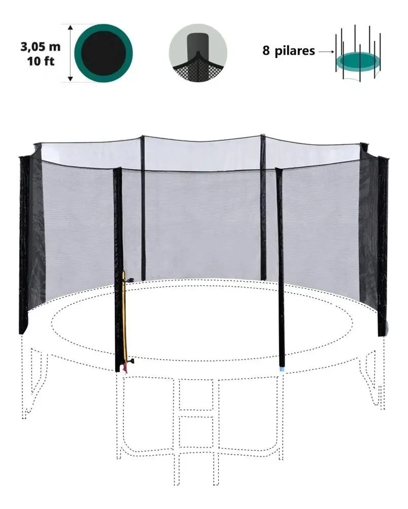 MALLA DE SEGURIDAD PARA CAMA ELASTICA DE 305 CM CON 8 PILARES - 2