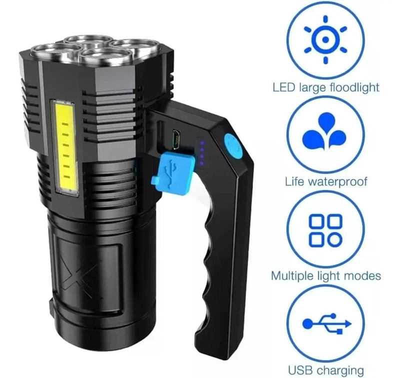 LINTERNAS LED TACTICAS RECARGABLES CON LUZ POTENTE Y ALCANCE LARGO PACK 2 - 4