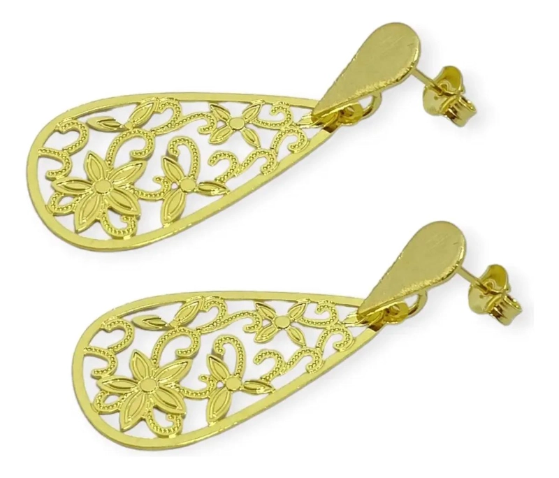 AROS CON DISEÑO DE MANDALA Y FLORES ENCHAPADOS EN ORO 18K - 2