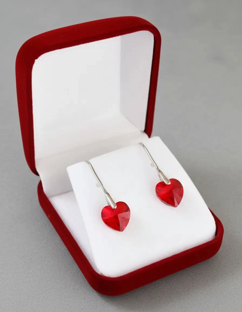 AROS DE PLATA 925 CON CRISTAL EN FORMA DE CORAZON ROJO - 2
