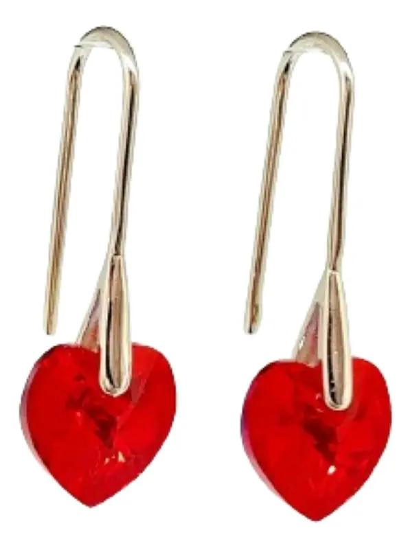 AROS DE PLATA 925 CON CRISTAL EN FORMA DE CORAZON ROJO - 3