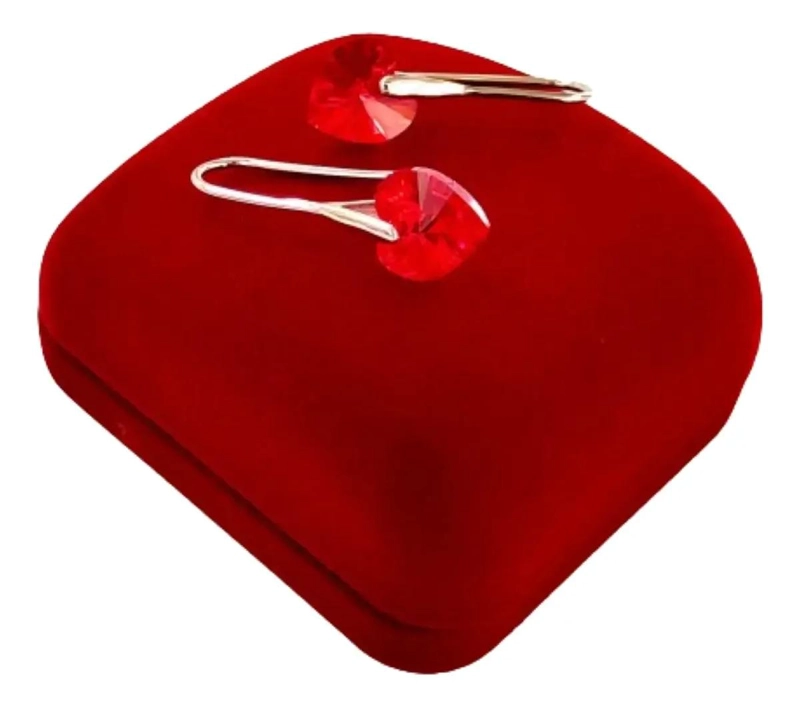 AROS DE PLATA 925 CON CRISTAL EN FORMA DE CORAZON ROJO - 4