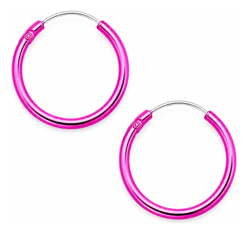 AROS ARGOLLA DE PLATA 925 CON ACABADO FUCSIA DE 14 MM HIPOALERGE NICOS - 1