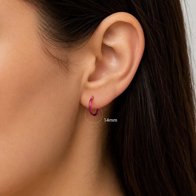 AROS ARGOLLA DE PLATA 925 CON ACABADO FUCSIA DE 14 MM HIPOALERGE NICOS - 3
