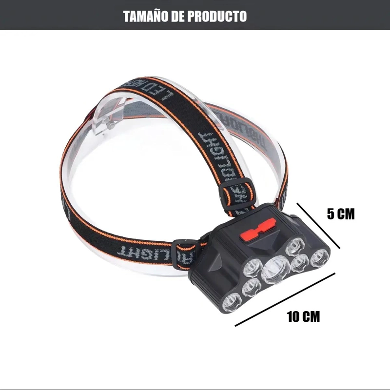 LINTERNA FRONTAL RECARGABLE CON CINTILLO AJUSTABLE Y LUZ LED DE 1200 LUMENES - 2