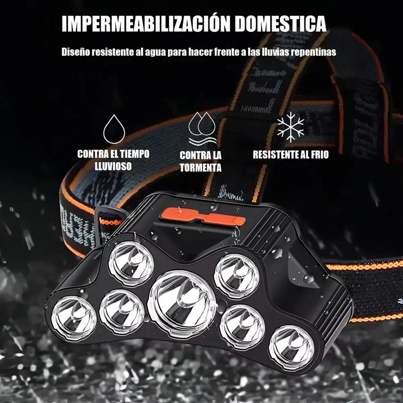 LINTERNA FRONTAL RECARGABLE CON CINTILLO AJUSTABLE Y LUZ LED DE 1200 LUMENES - 3