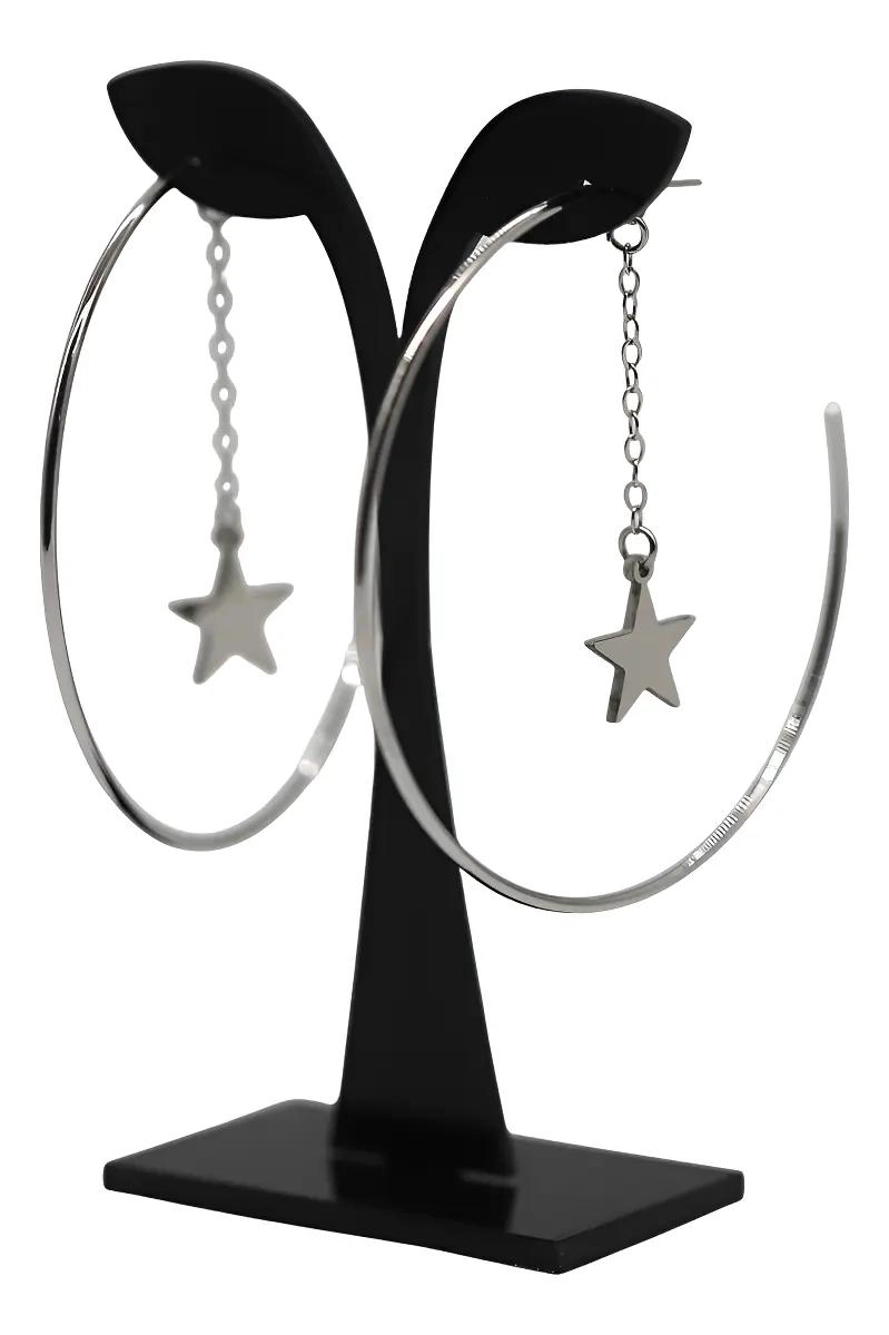AROS COLGANTES ARGOLLA CON DISEÑO DE ESTRELLA EN ACERO QUIRURGICO - 1