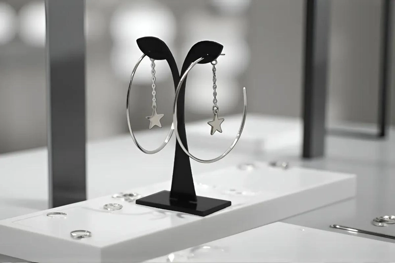 AROS COLGANTES ARGOLLA CON DISEÑO DE ESTRELLA EN ACERO QUIRURGICO - 2