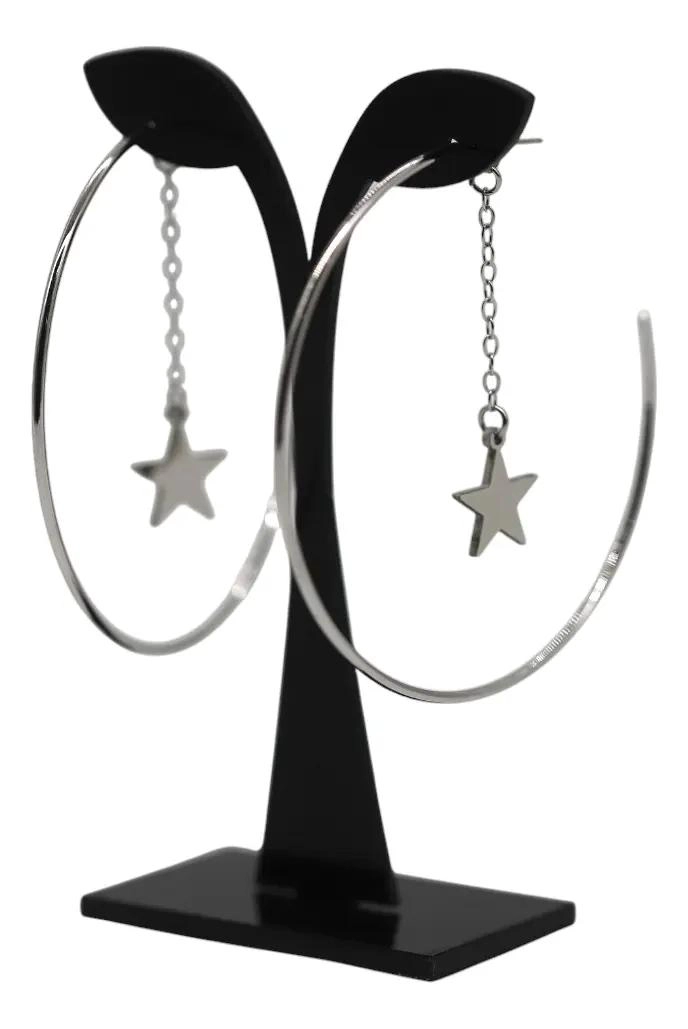 AROS COLGANTES ARGOLLA CON DISEÑO DE ESTRELLA EN ACERO QUIRURGICO - 4