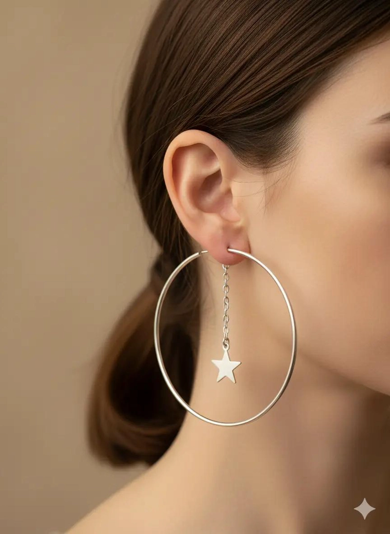 AROS COLGANTES ARGOLLA CON DISEÑO DE ESTRELLA EN ACERO QUIRURGICO - 5