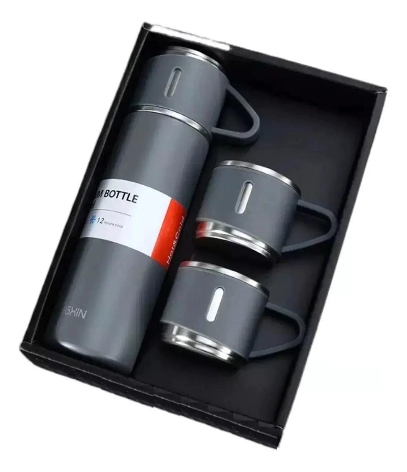 TERMO CON SET DE 3 TAZAS PARA BEBIDAS FRIAS Y CALIENTES COLOR GRIS - 2