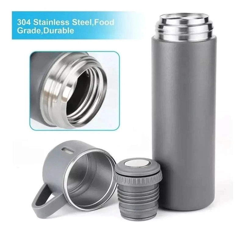 TERMO CON SET DE 3 TAZAS PARA BEBIDAS FRIAS Y CALIENTES COLOR GRIS - 4
