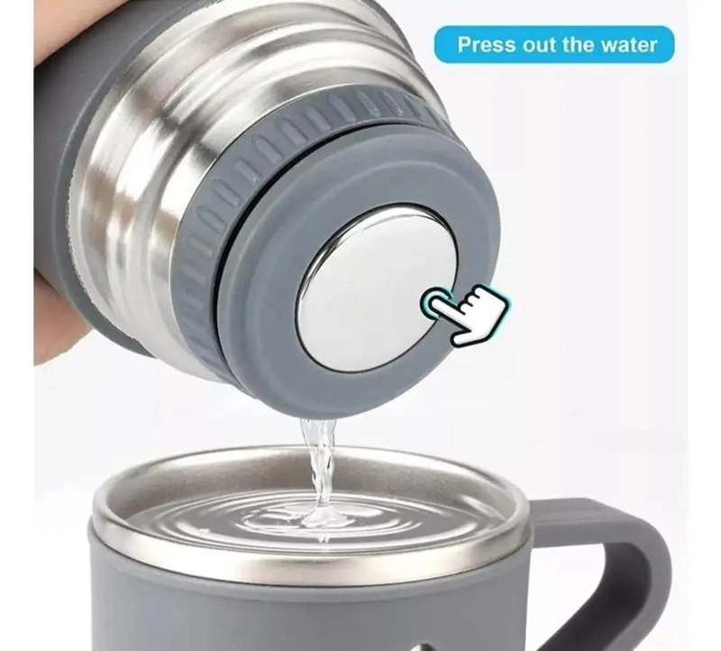 TERMO CON SET DE 3 TAZAS PARA BEBIDAS FRIAS Y CALIENTES COLOR GRIS - 5