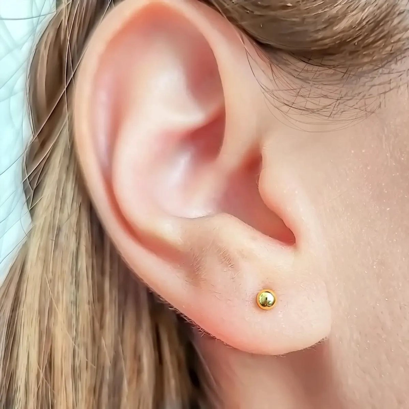 AROS PARA BEBE  CON BOLITA DE 3MM ENCHAPADO EN ORO 18 K - 2