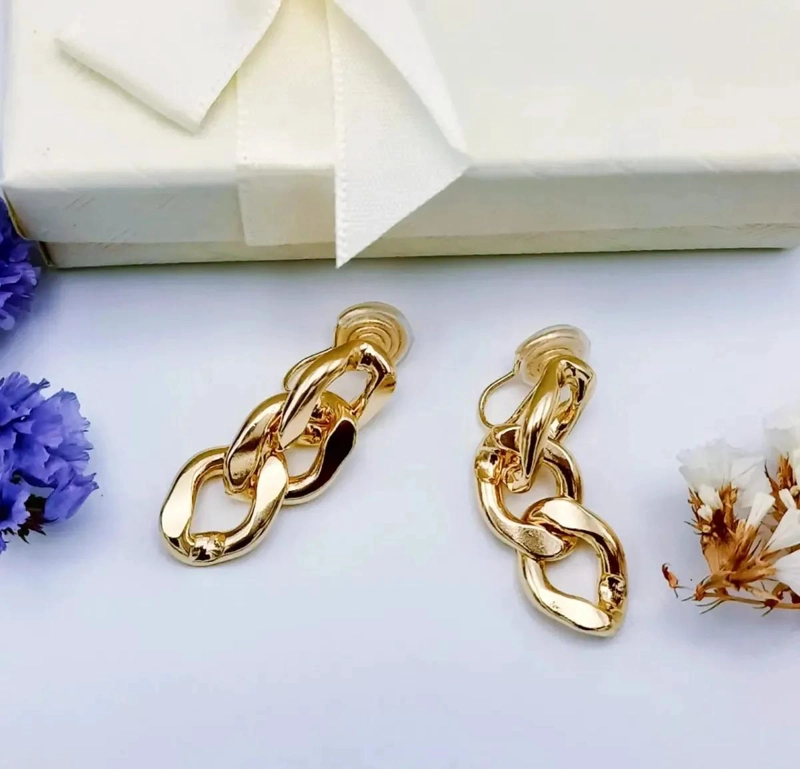AROS ESLABONES CHAPADO EN ORO 18K ESTILO EARCUFF SIN PERFORACION - 2