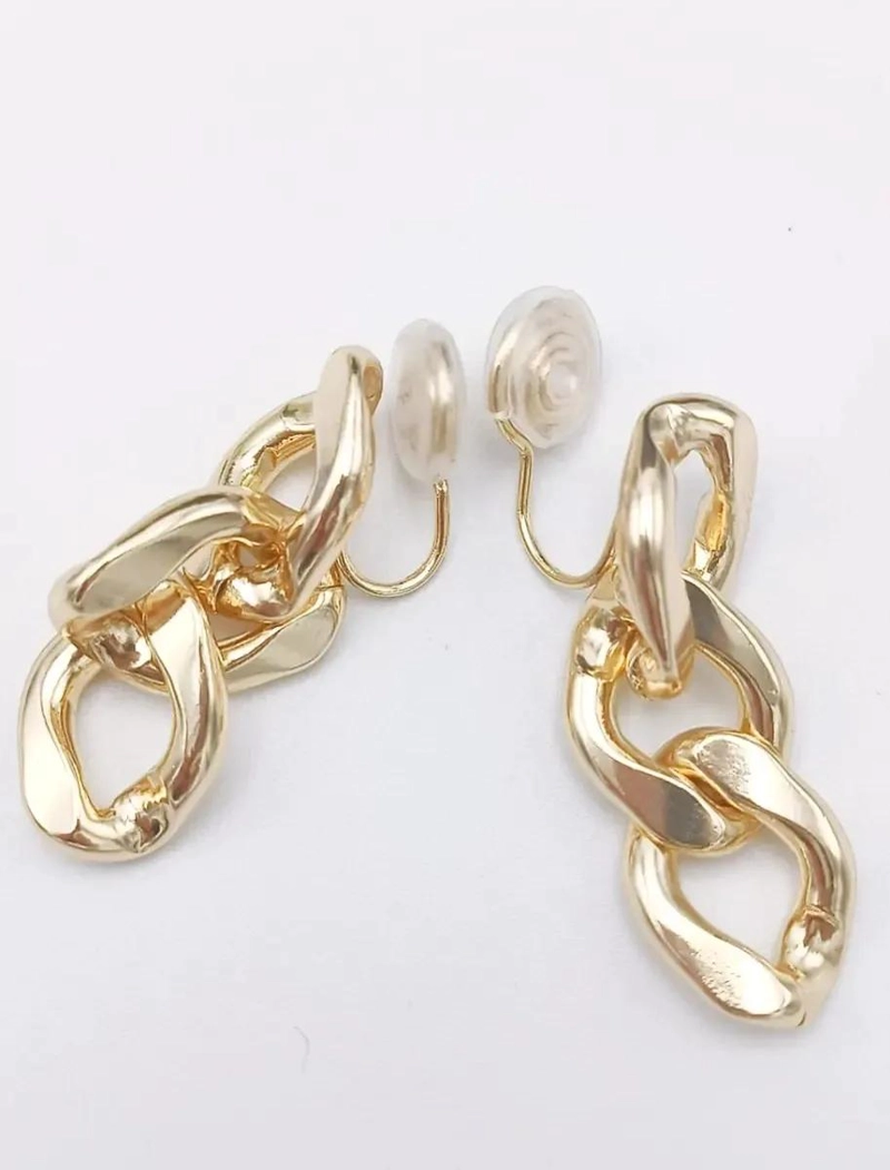 AROS ESLABONES CHAPADO EN ORO 18K ESTILO EARCUFF SIN PERFORACION - 4