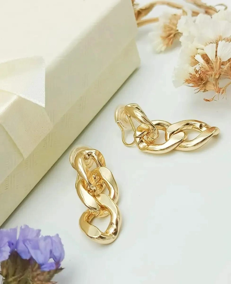 AROS ESLABONES CHAPADO EN ORO 18K ESTILO EARCUFF SIN PERFORACION - 5