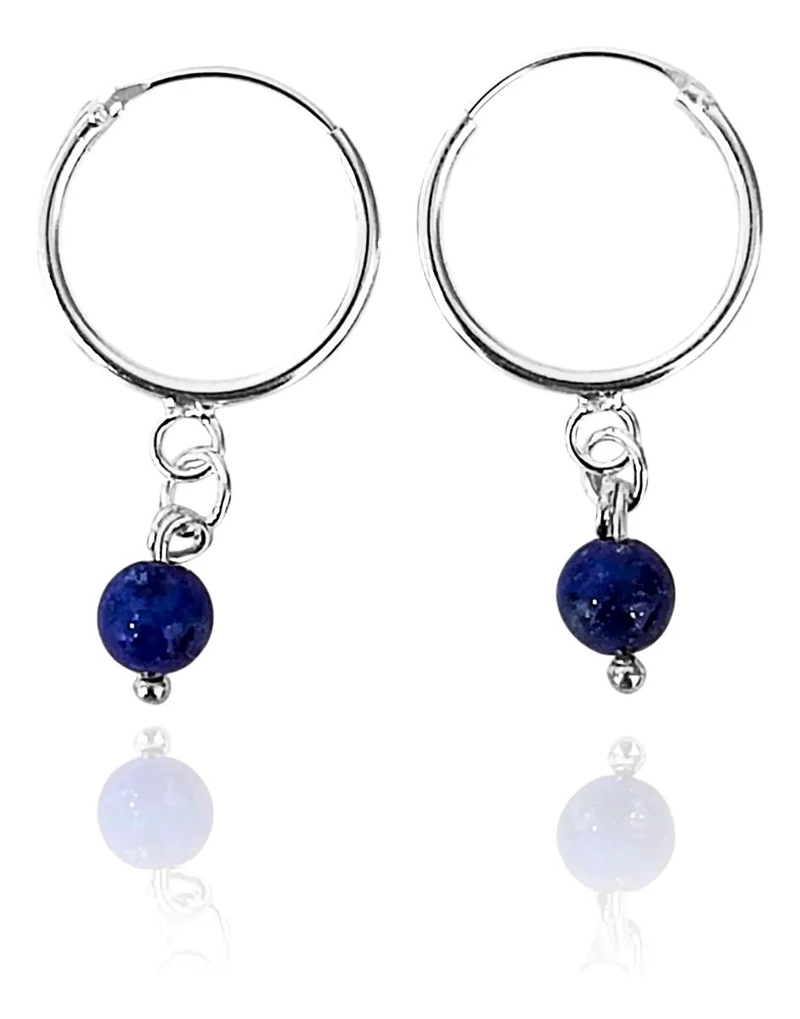 AROS ARGOLLA CON BOLA DE LAPISLAZULI DE 4MM EN PLATA FINA 925 - 1