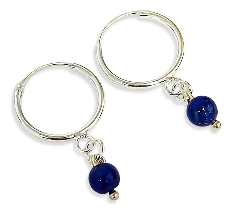 AROS ARGOLLA CON BOLA DE LAPISLAZULI DE 4MM EN PLATA FINA 925 - 2