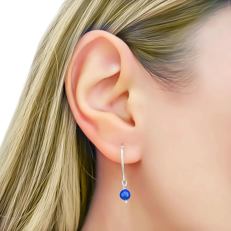 AROS ARGOLLA CON BOLA DE LAPISLAZULI DE 4MM EN PLATA FINA 925 - 3