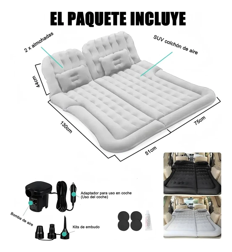 COLCHON INFLABLE PARA AUTOMOVIL CON COMPRESOR Y DOS ALMOHADAS INCLUIDAS - 2