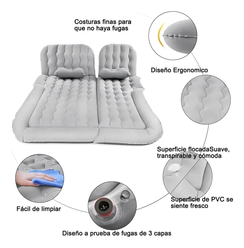 COLCHON INFLABLE PARA AUTOMOVIL CON COMPRESOR Y DOS ALMOHADAS INCLUIDAS - 3