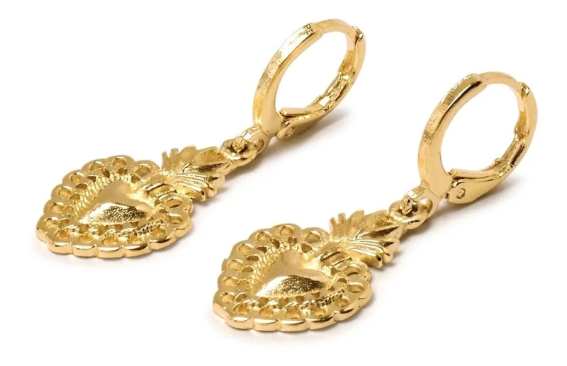 AROS EN FORMA DE CORAZON CON ARGOLLA Y BAÑO DE ORO 18K - 2