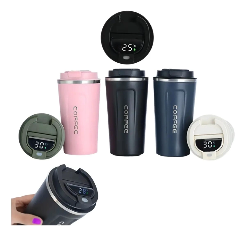 TAZA TE RMICA PARA CAFE  Y CERVEZA CON TERMOMETRO INTEGRADA COLOR NEGRO - 1