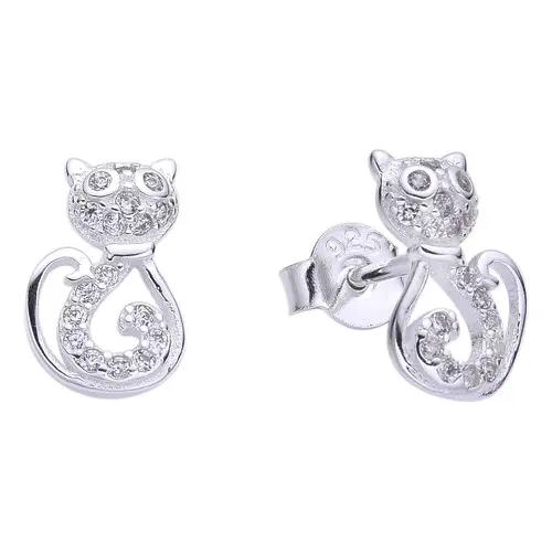 AROS DELICADOS CON DISEÑO DE GATO Y CIRCONIA BLANCA EN PLATA FINA 925 - 1