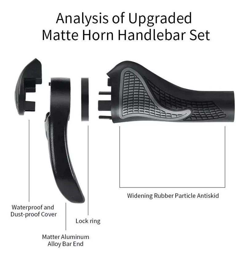 PUÑOS AJUSTABLES CON CUERNOS PARA MANUBRIO DE BICICLETA COLOR NEGRO - 5